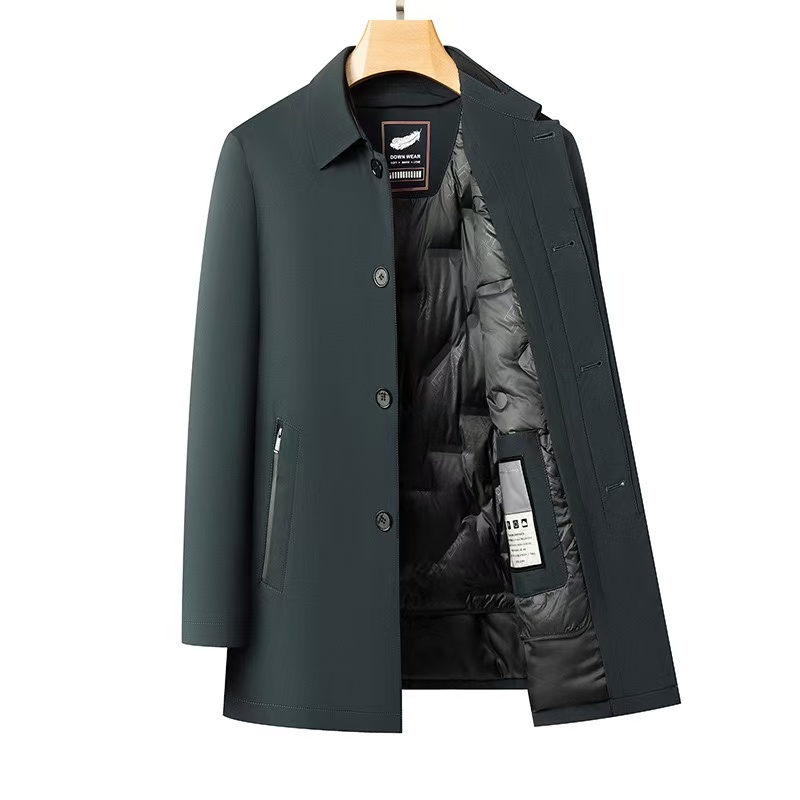 Autumn/Winter New Men's Down Jacket with Thick Velvet for Warmth Detachable Inner Tank Medium length Windbreaker Business Jacket