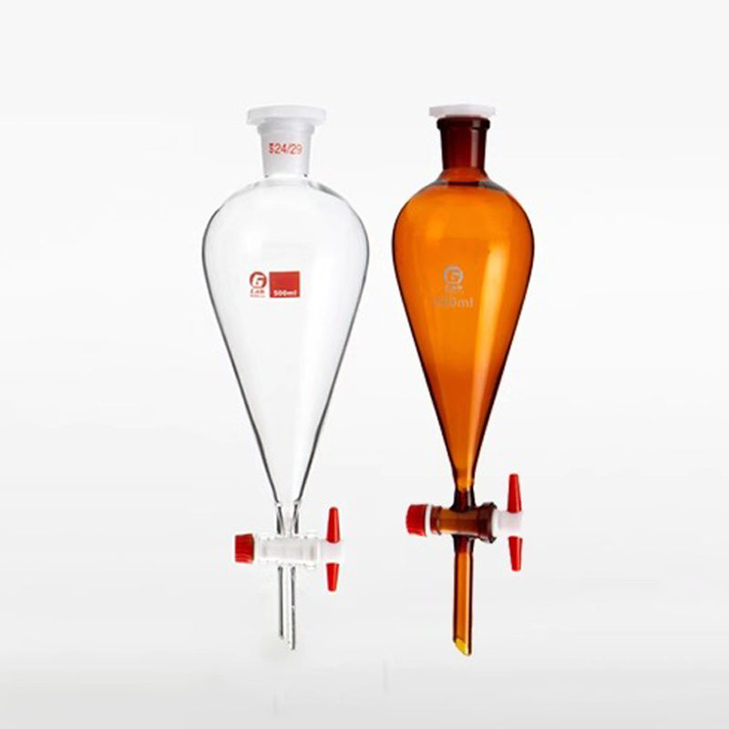 茶色と透明の実験用ガラス製洋ナシ型分液漏斗 1個 Eurify エッセンシャルオイル化学実験分離用