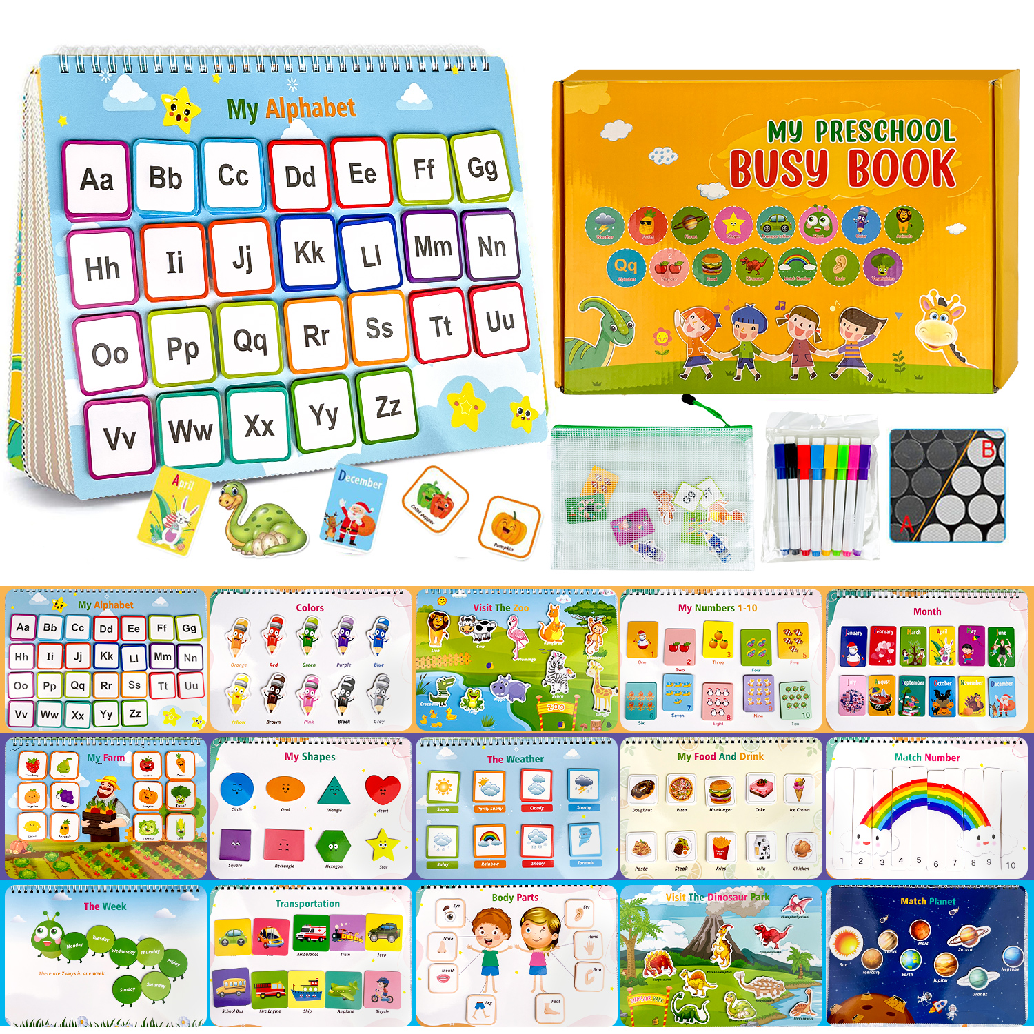 幼児向けの忙しい本 3-6、30 テーマの 4-in-1 アクティビティ バインダー (159 個)、おもちゃ - 男の子向け就学前学習ギフト