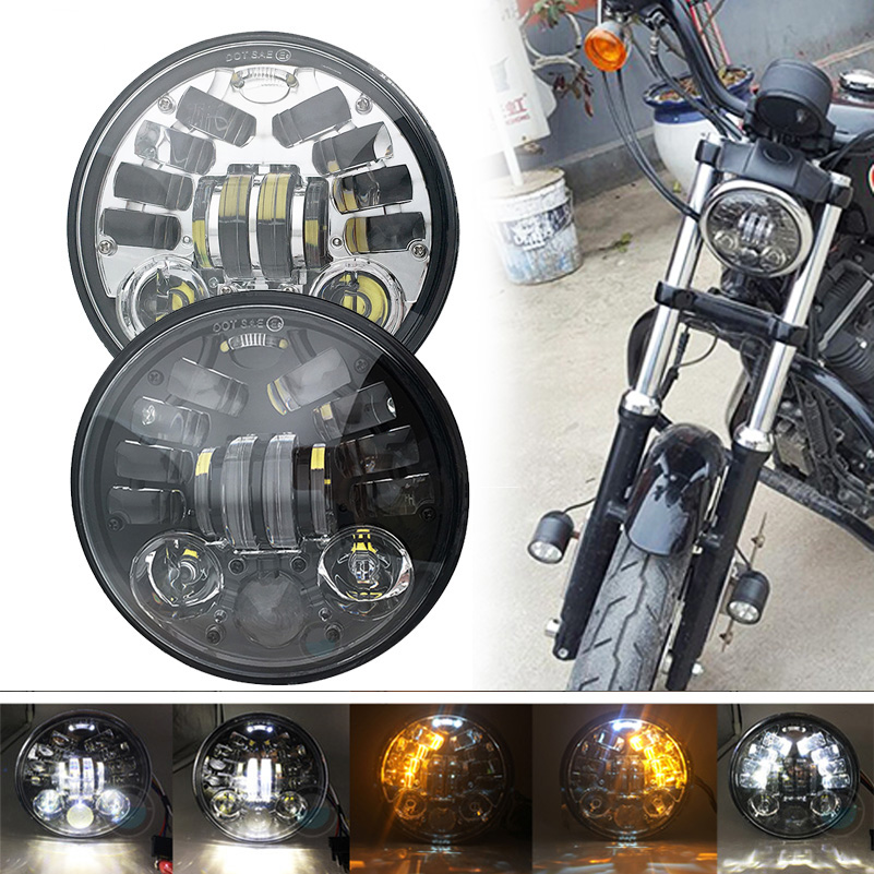 5 3/4 5.75 インチ LED プロジェクターヘッドライト白 DRL 黄色ターンシグナルライトヤマハ V スター XVS 250 650 950 1100 1300
