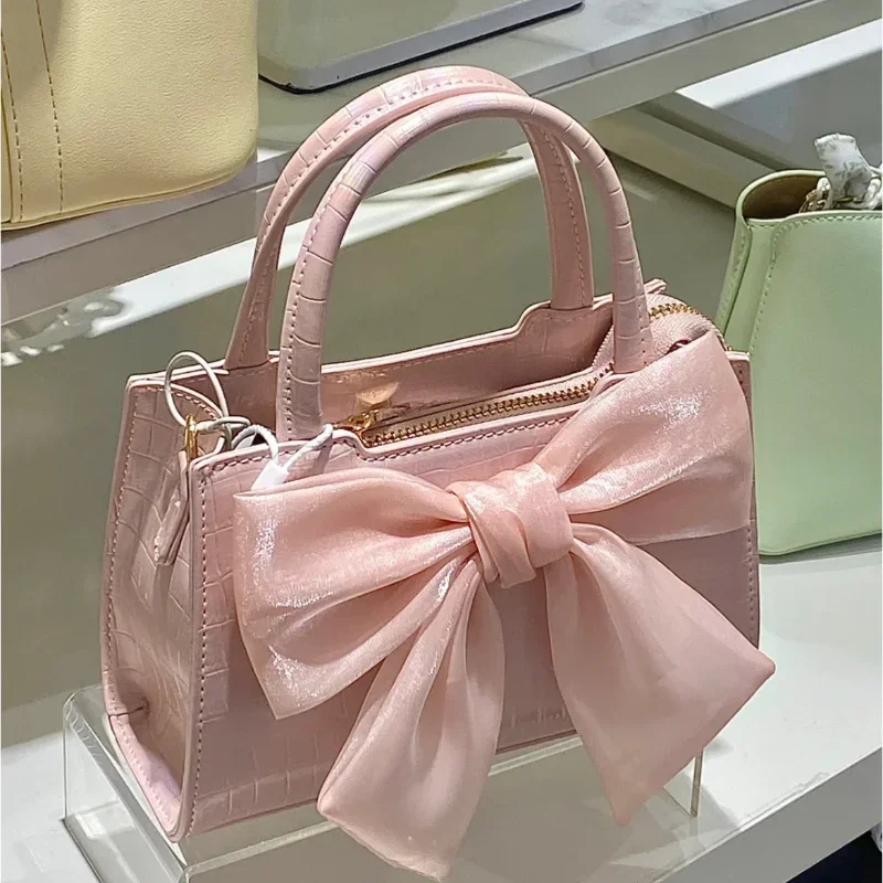 ファッション女性のクラッチ財布ハンドバッグ夏ピンクちょう結び女性の脇の下のバッグ甘い女の子の小さな正方形ショルダーメッセンジャーバッグ