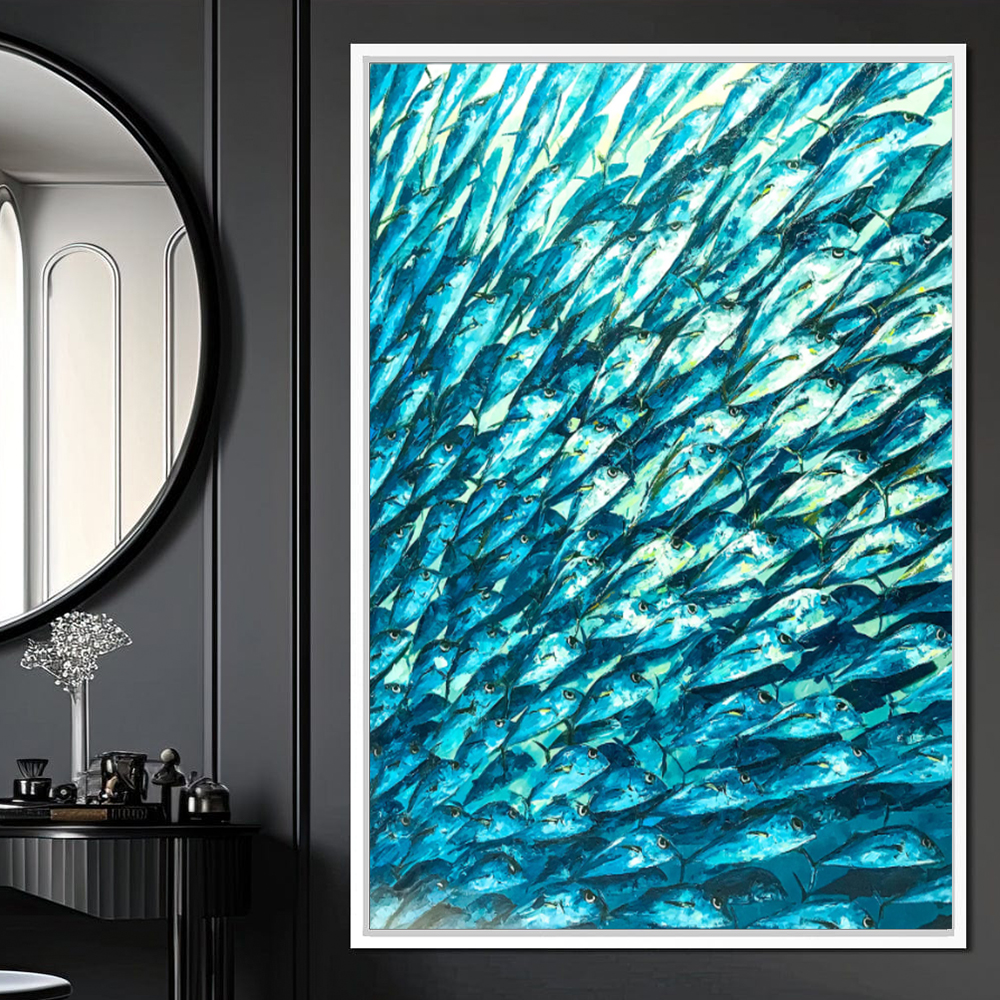 抽象的な大青魚の学校キャンバス絵画 3D テクスチャ水中世界魚学校アートポスタープリント現代家の装飾