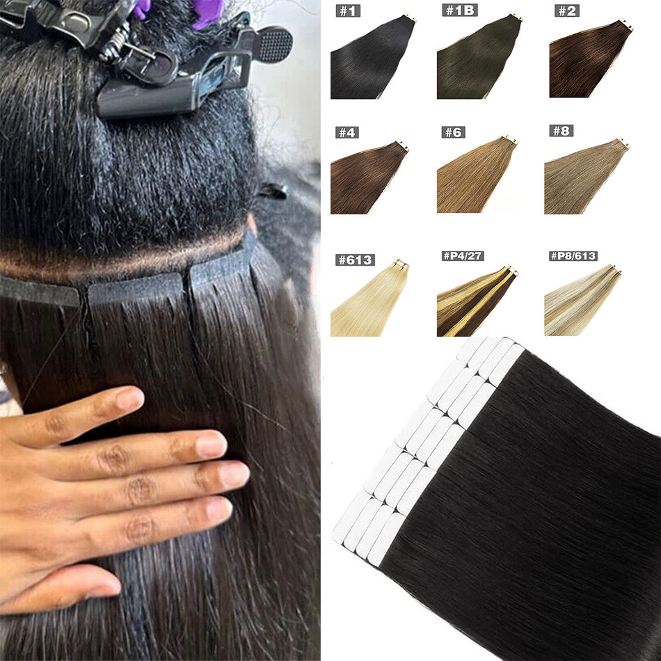 テープインヘアエクステンション 100% 人毛ブラジリアンヘアエクステンション 20 個 ナチュラル ブラック ブラウン ストレート 女性用 サロン品質