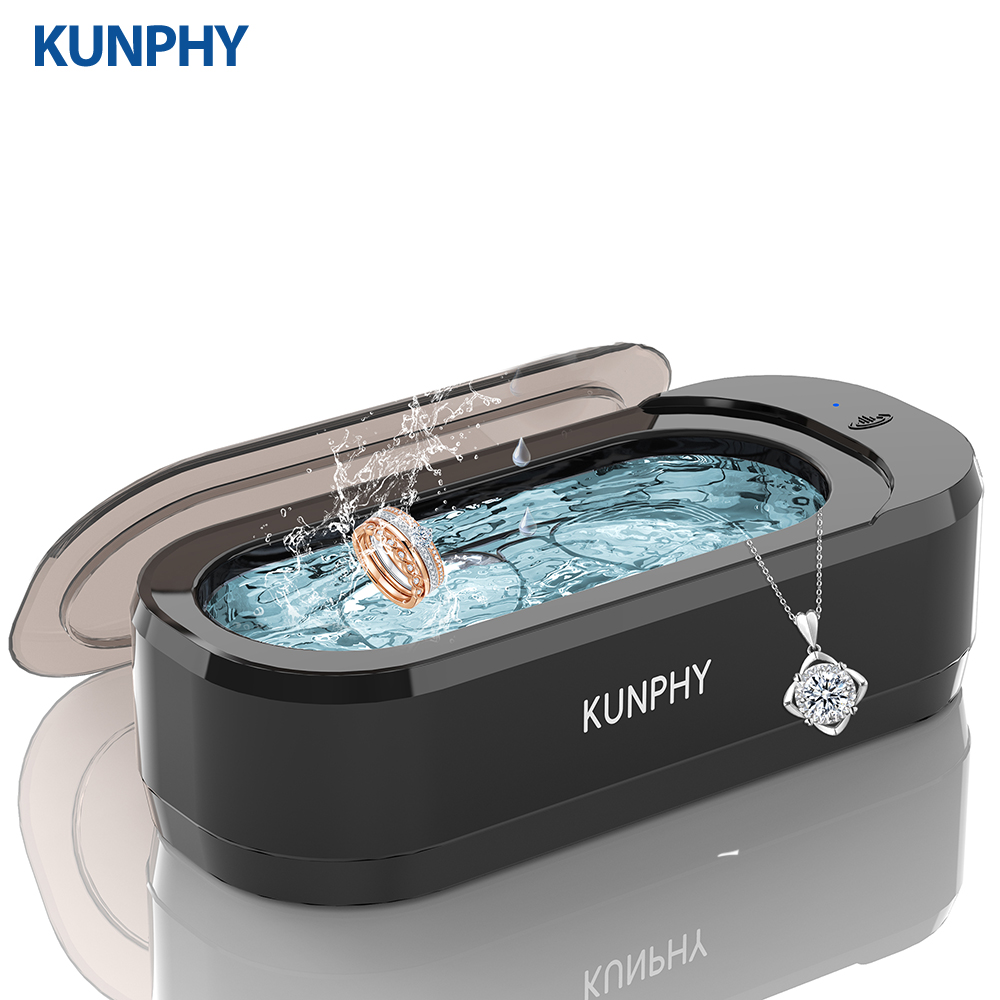 KUNPHY 超音波ジュエリークリーナー 12 オンス 46KHz プロフェッショナルソニッククリーナー、ワンタッチ操作リングメガネ用ソニッククリーナー