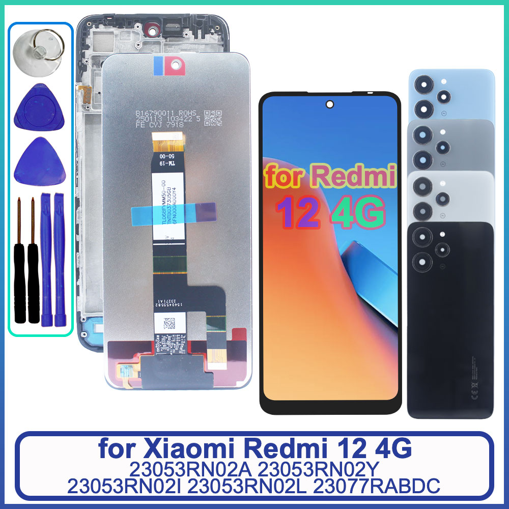 6.79インチLCD Xiaomi Redmi 12 4G LCD電話ディスプレイ用タッチスクリーンデジタイザー交換アセンブリRedmi 12 4G LCD用フレーム付き