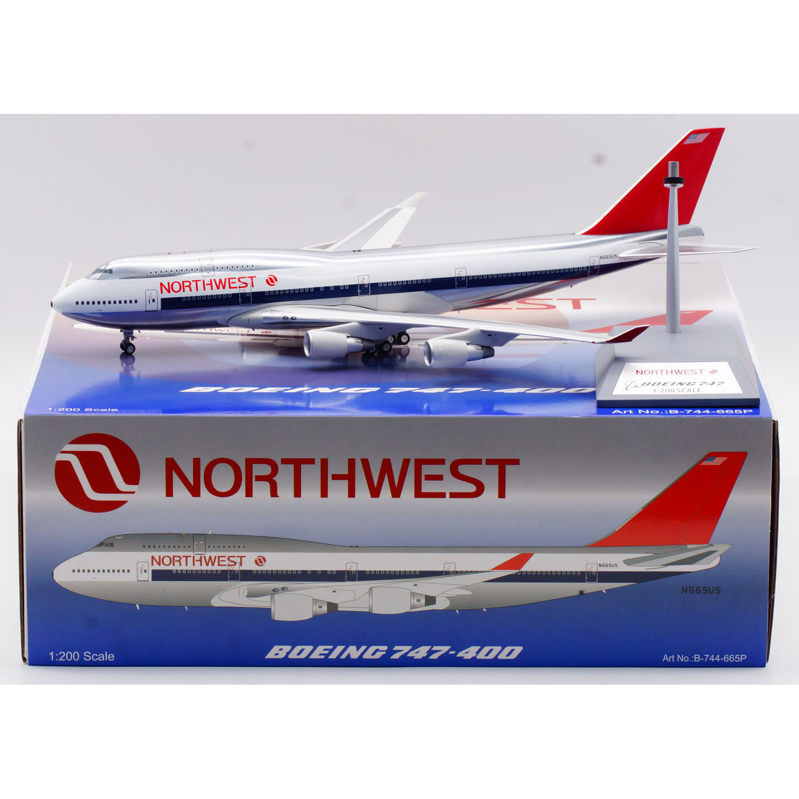 B-744-665P 合金コレクター飛行機ギフト B モデル 1:200 ノースウエスト航空ボーイング B747-400 ダイキャスト航空機ジェットモデル N665US