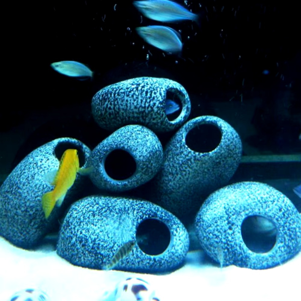 1個ティラピア缶、セラミックポット、特別な形のマラウイ湖水槽、水族館石、洞窟風景、シクリッド水族館装飾