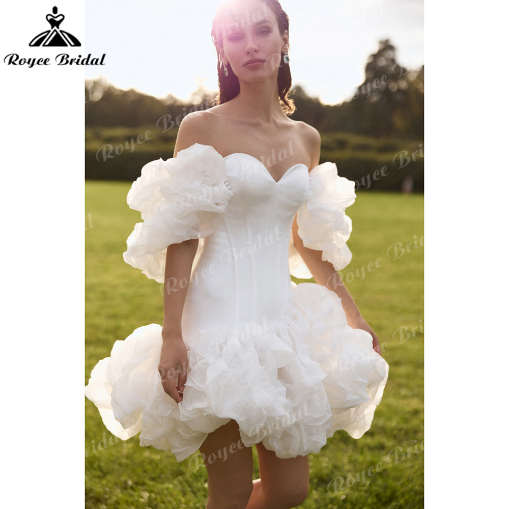 Roycebridal 高級ショートサテンのウェディングドレス恋人ストラップレス 2026 Vestidos デノビアふくらんブライダルドレスガーデンカスタマイズ