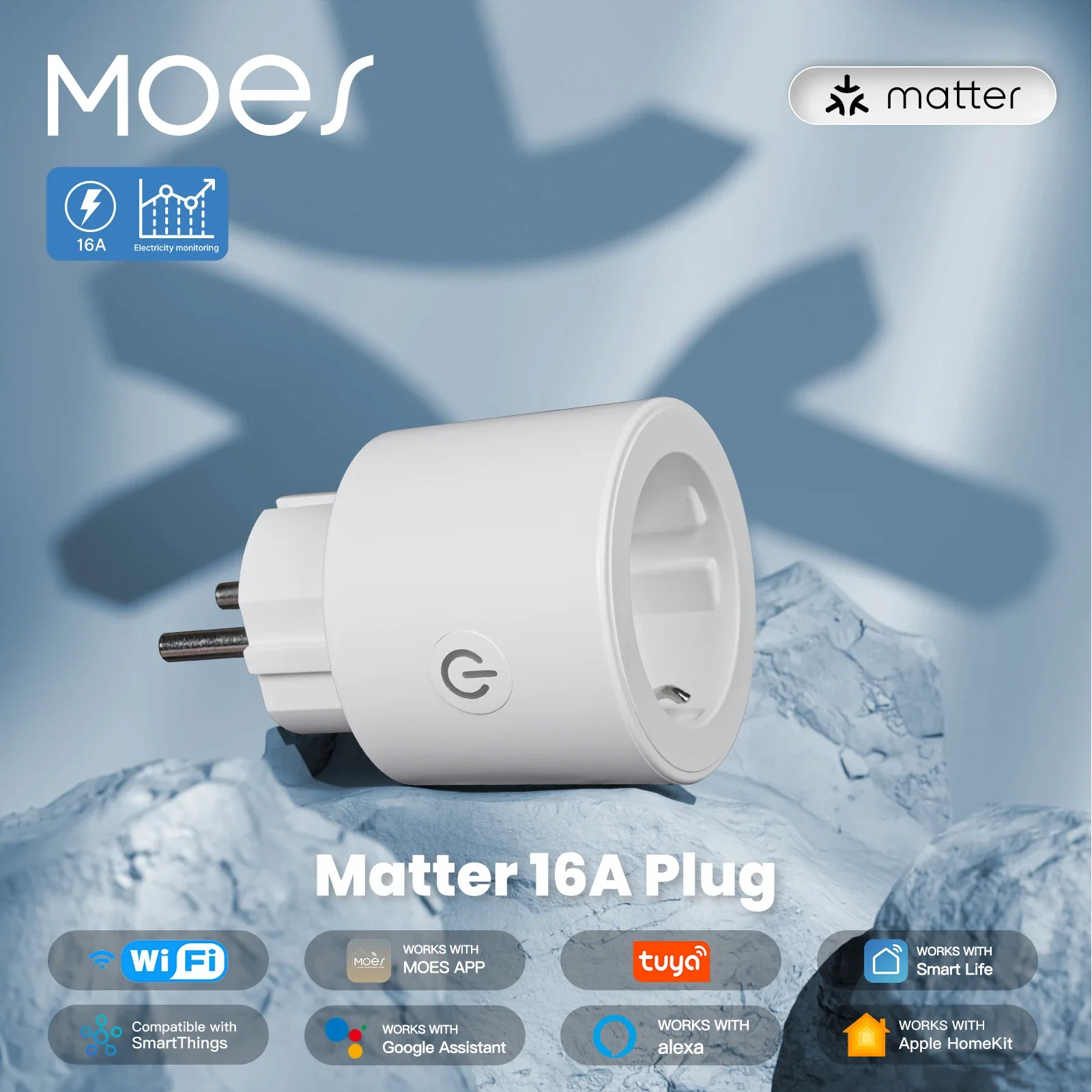 MOES Smart Matter 16A プラグ WiFi Tuya ソケット コンセント リモコン パワー モニター サポート Apple Home Google Home Alexa Smartthings