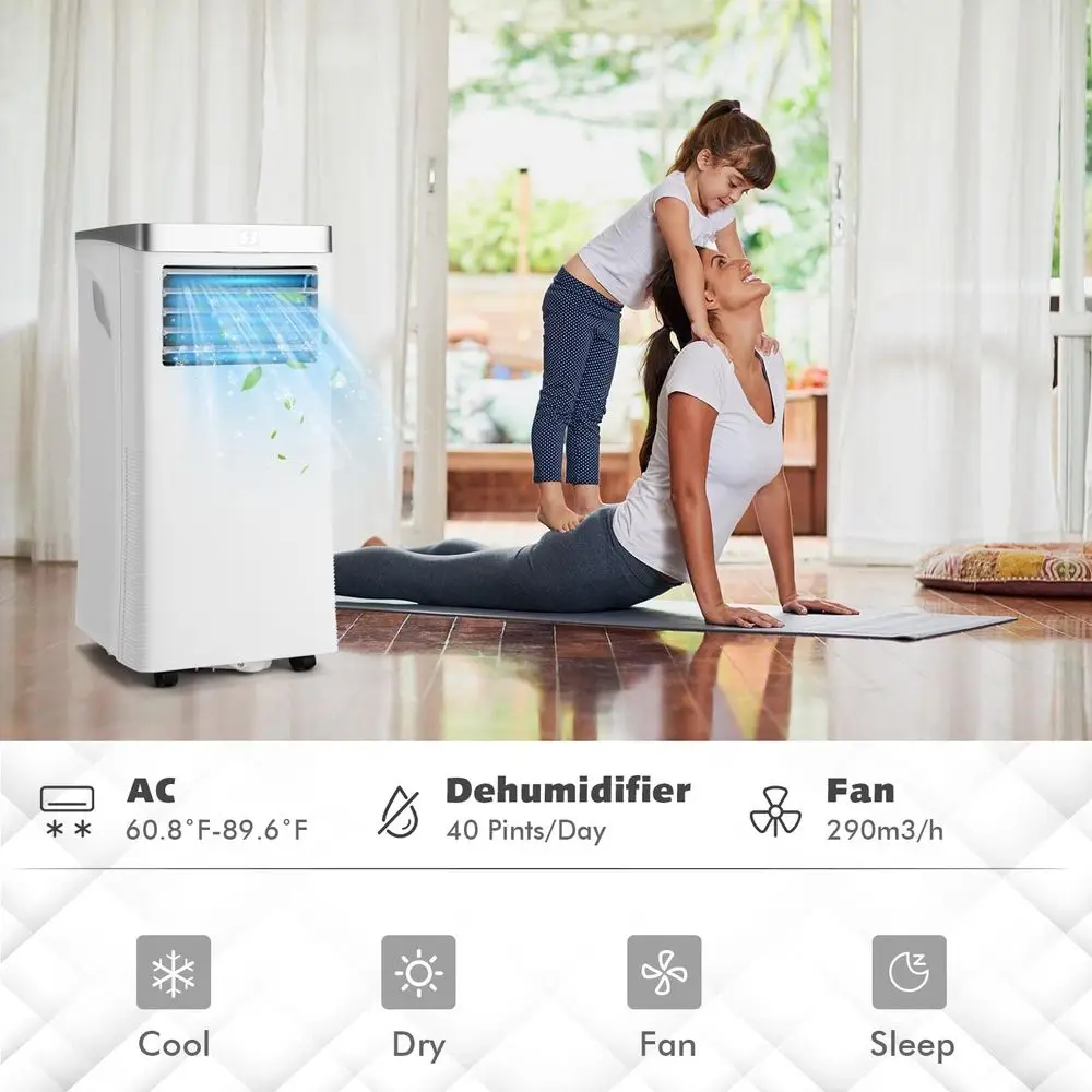 ポータブルエアコン 8000BTU、3IN1 エアクーラーアンプ除湿機、リモコン、スリープモード、2 つの風速、24 時間タイマー付き