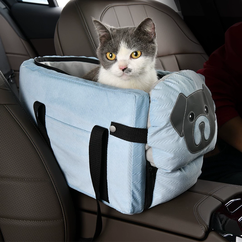 ポータブルペットカーシート旅行バックパック猫小型犬車の中央アームレストコンソール安全キャリアバッグペット輸送バッグ