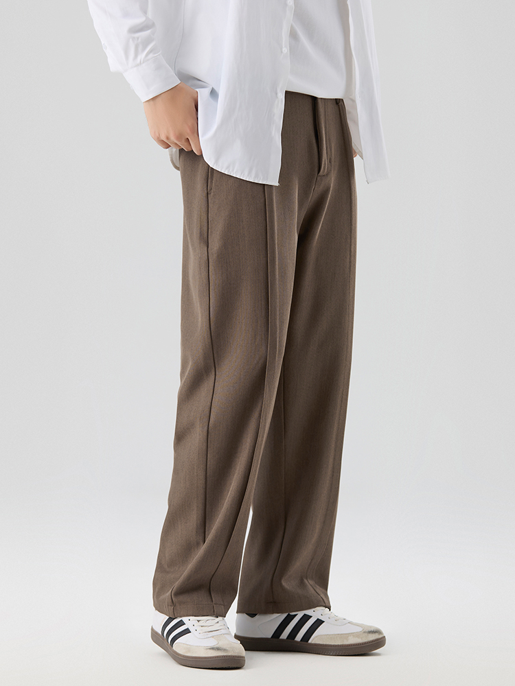 2026 新しい韓国メンズカジュアルパンツバンド付きウエストストレッチセミワイドプリーツスーツスラックスストレートルーズドレープパンツ