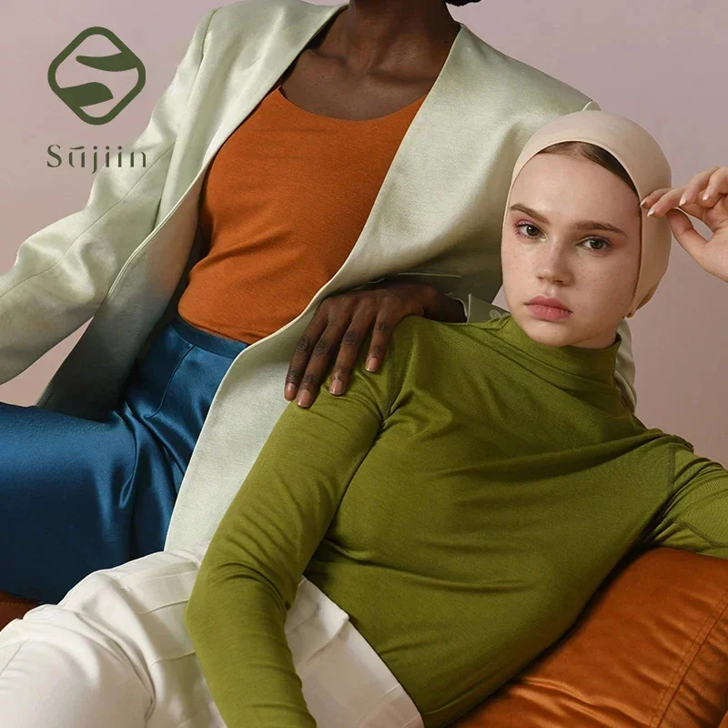 SUJIIN 女性のタートルネック Tシャツ暖かい熱下着冬服長袖トップス秋の女性サーモアンダーシャツ女性