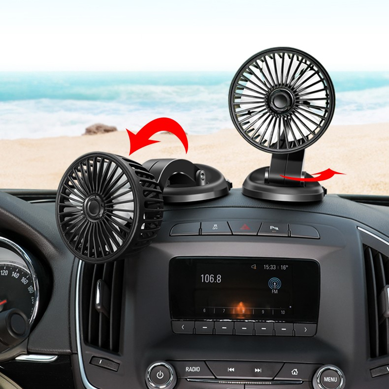 折りたたみ車デュアルヘッドファン 360 回転可能な USB 充電自動ダッシュボード強力なファン夏調整可能な車内冷却ファン