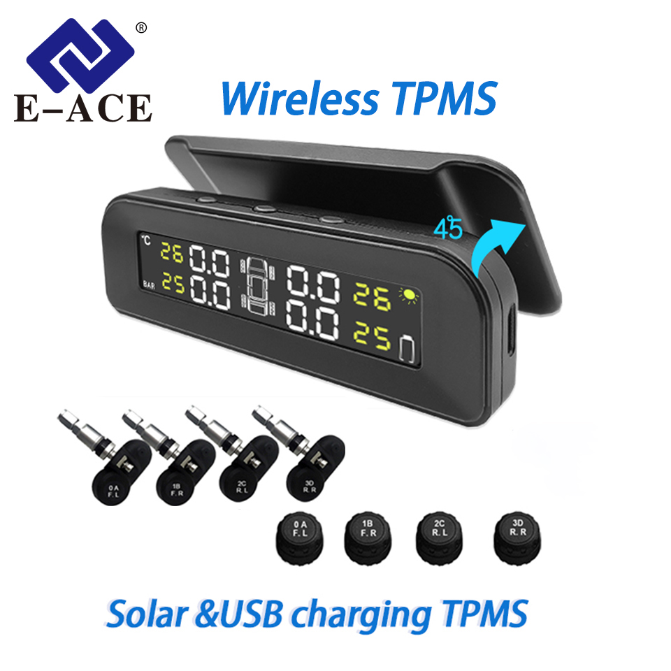 インテリジェントワイヤレス TPMS4 センサーブザープロンプト防水ソーラー USB 充電式タイヤ空気圧監視システムアラーム