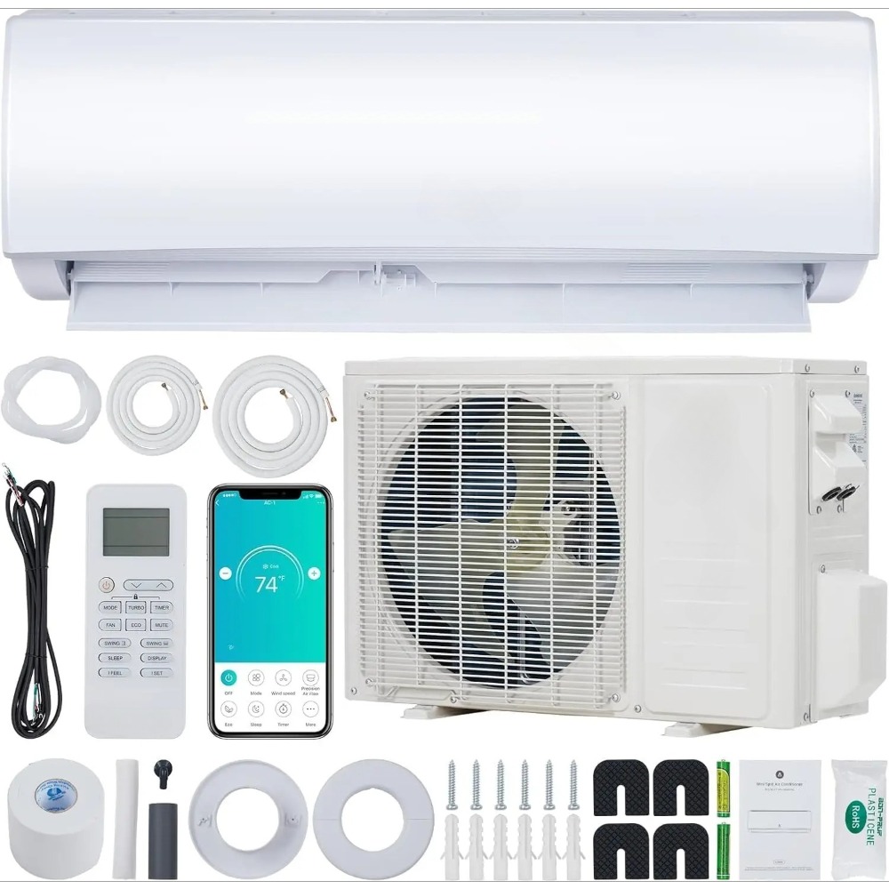 24000 BTU ミニスプリット AC/暖房システム - 21 SEER2 超効率ヒートポンプ、WIFI 付き、208/230V 壁掛け空気、カスタマイズ