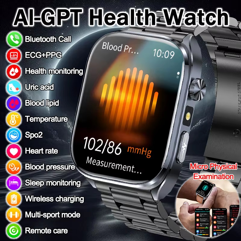 2026 新しい AI ヘルスケア正確な検出 ECG スマートウォッチ血圧脂質尿酸分析 Bluetooth 通話スマートウォッチ