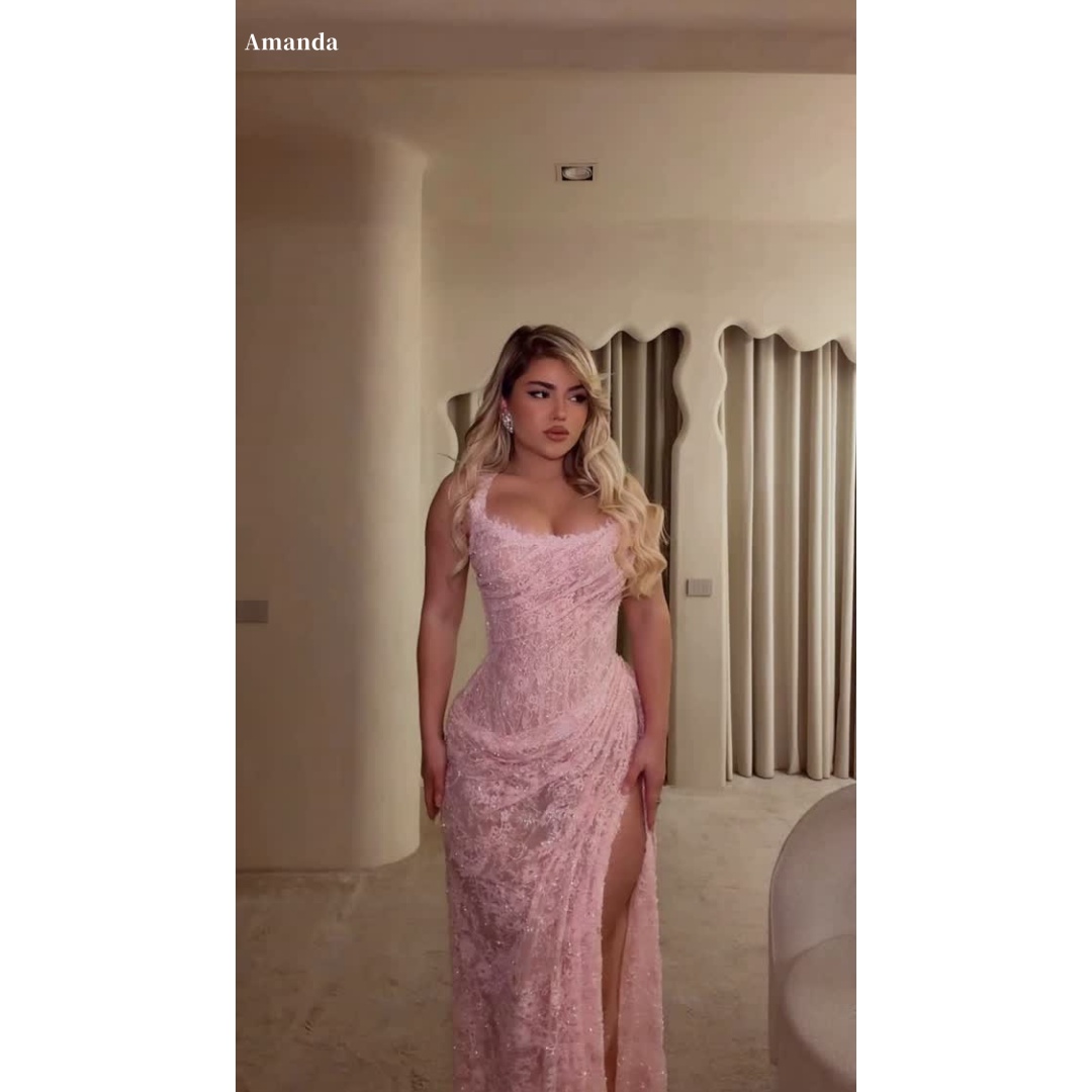 アマンダカスタマイズ 2026 ピンクウエディングドレスグリッタースパンコールノースリーブフォーマルイブニングドレスvestidos de nocheフロアレングスパーティードレス