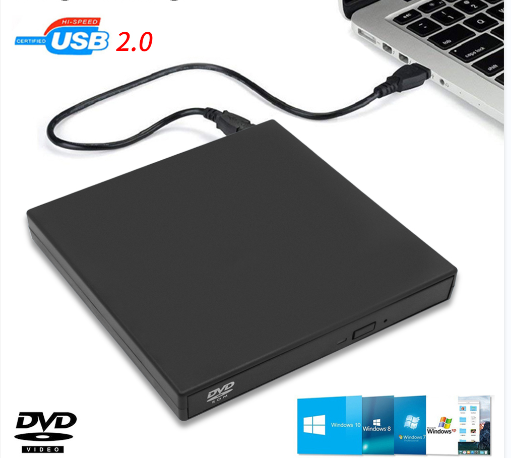DeepFox USB 外部 CD DVD リーダー CD/DVD ドライブ USB2.0 外部ディスクドライブ CD-ROM DVD-ROM 光学 Macbook ラップトップ デスクトップ PC