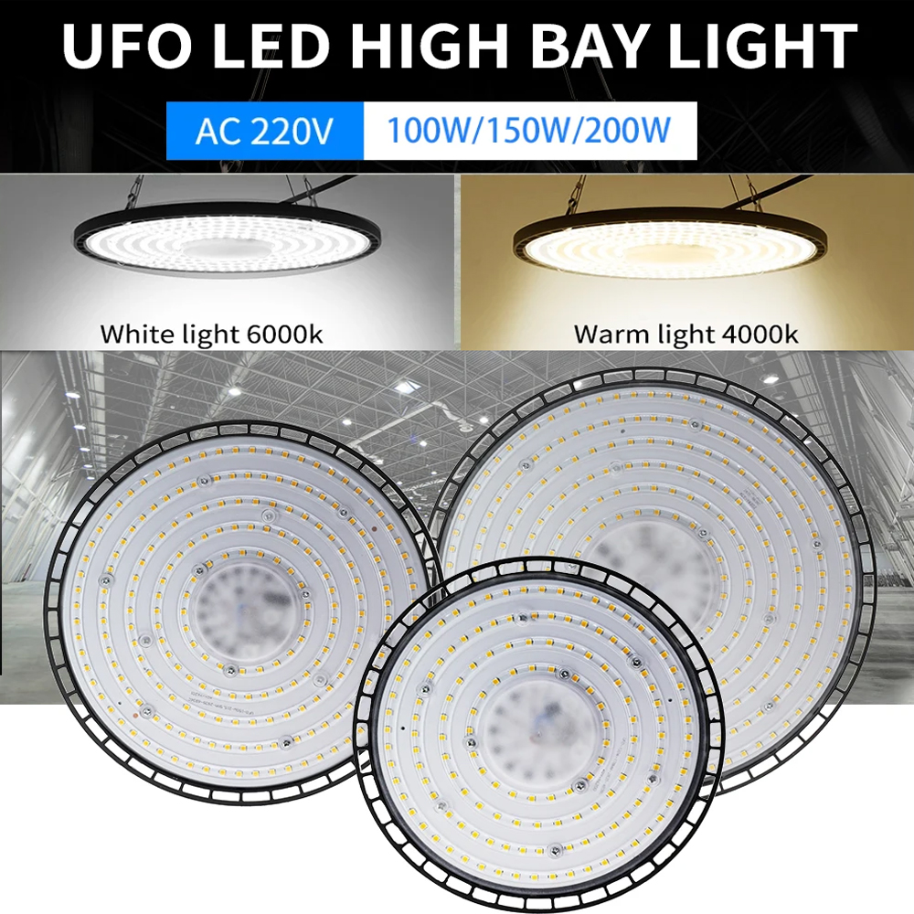 200 ワット UFO LED ハイベイライト超高輝度 100 ワット 150 ワット防水商業産業市場倉庫ガレージワークショップランプ AC220V