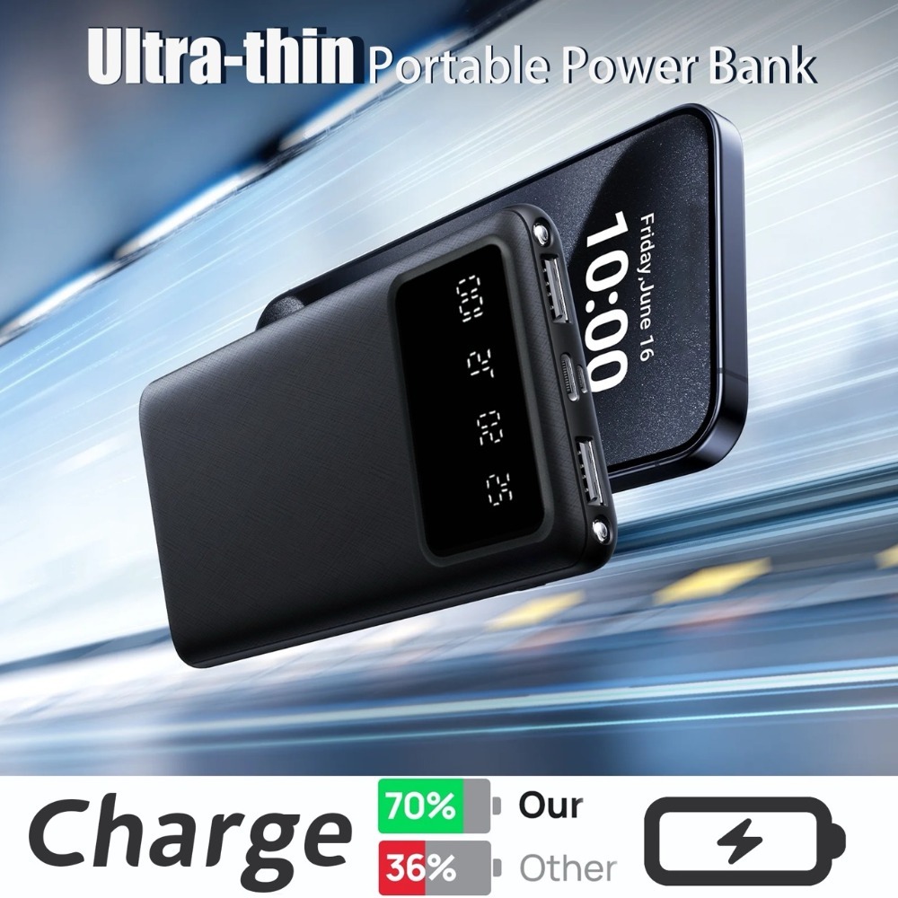 20000mAh 大容量パワーバンク、LED デジタルディスプレイ付き 5V 2.1A ポータブル USB 充電器、デュアル USB 出力ポート、Type-C
