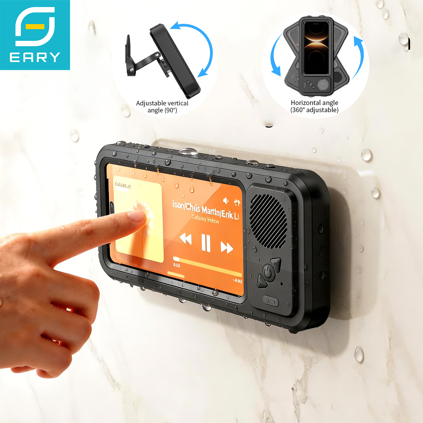 早期シャワー電話ホルダー ワイヤレス Bluetooth スピーカー付き 防水シャワー電話ケース 壁掛けスタンド 浴室鏡用