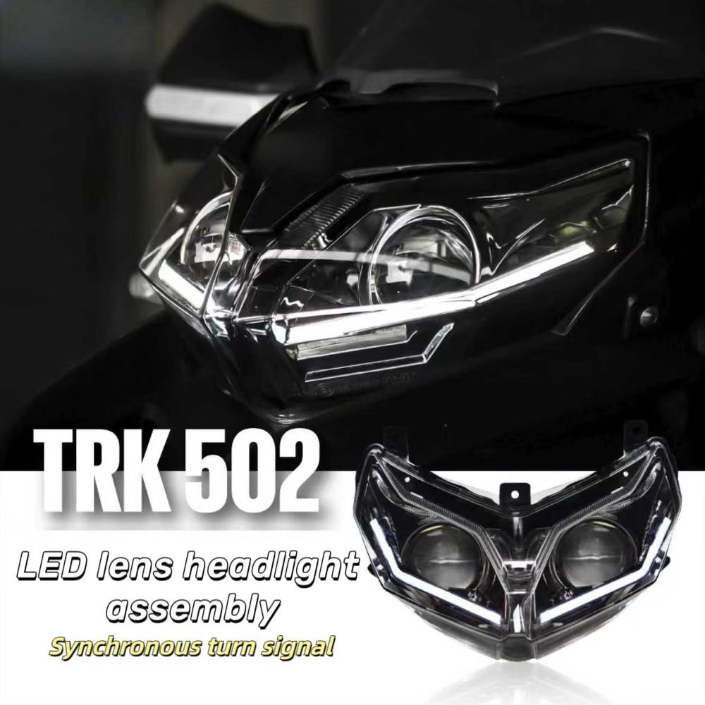 Benelli TRK502 オートバイのヘッドライト改造用、フル LED ヘッドライトとデュアルレンズアクセサリー付き
