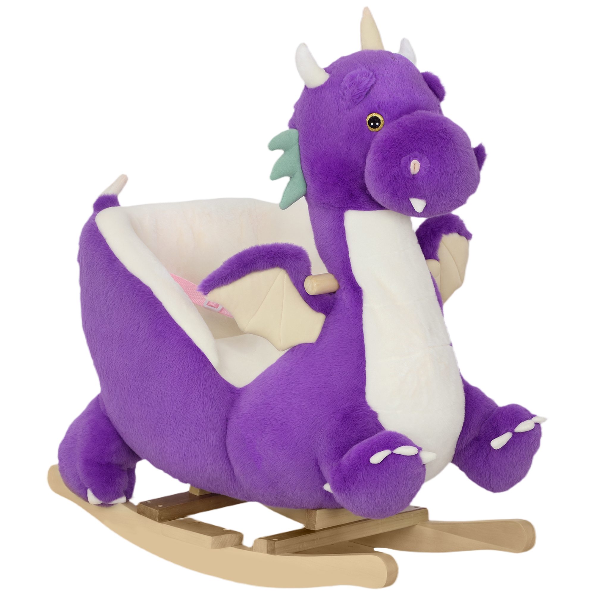 ベビーロッキングホース、子供用ドラゴンのおもちゃに乗ってリアルなドラゴンの咆哮と安全ベルト付き、18～36ヶ月の子供用、パープル