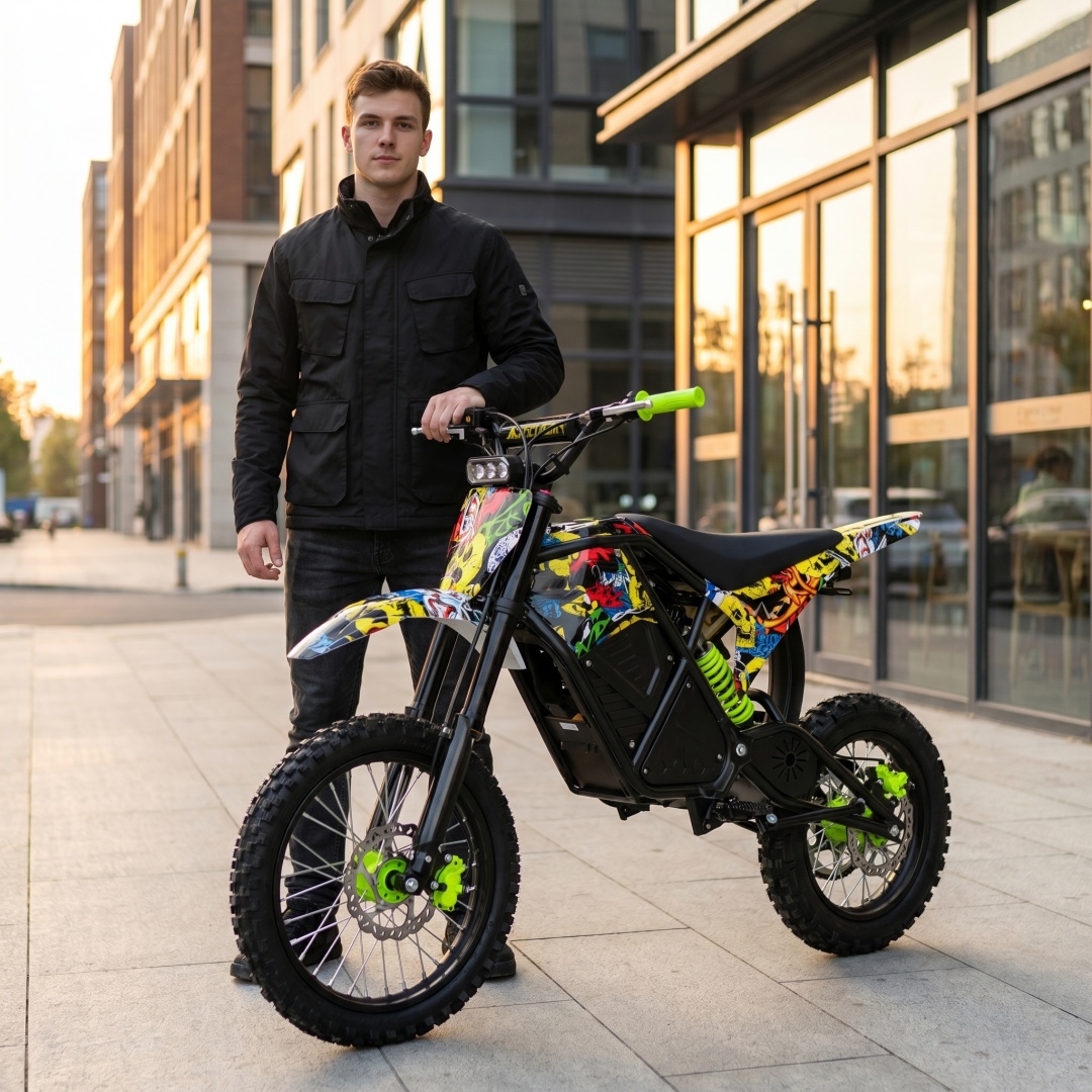 EDB001 Graffiti Electric Dirt Bike Powerful Brushless Motor Waterproof Removable Lithium Battery 3 Speed Modes Hydraulic Brakes Adjustable Nitrogen Shock Absorber All Terrain Off Road Motorcycle For A