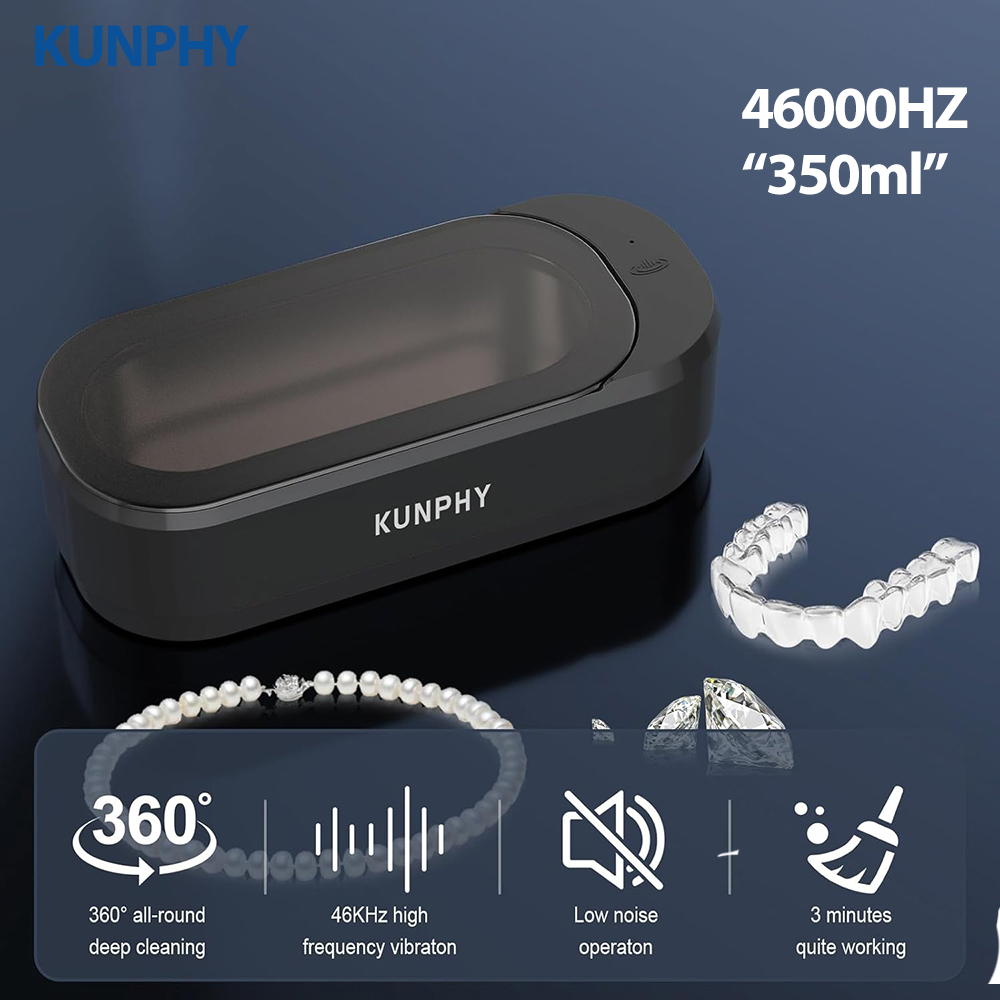 KUNPHY ソニックリテーナークリーナー 350ML 46000Hz 高周波振動クリーニング 12 オンス メガネ ジュエリー リング用ディープクリーニングキット