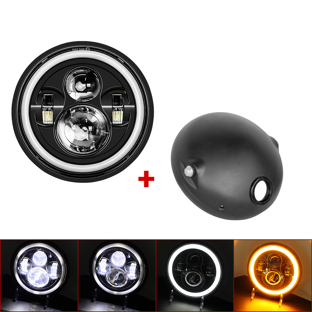 7.5 ''オートバイヘッドライトカフェレーサー 7.5 インチユニバーサルカフェレーサーラウンドオートバイ LED ヘッドランプヘッドランプ距離ライト修理された