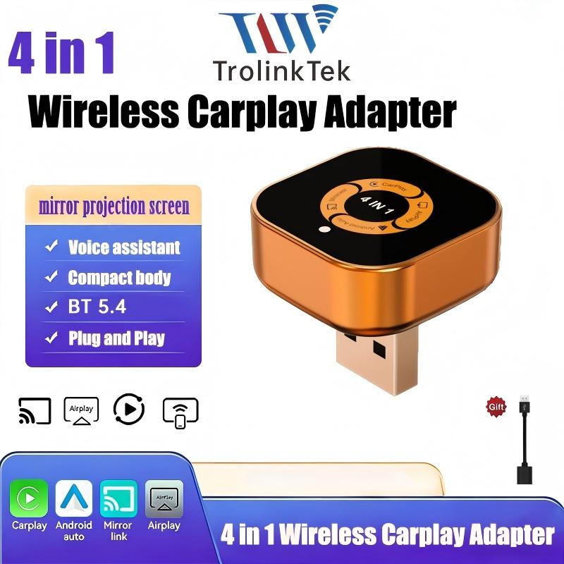 TrolinkTek 2026 アップグレード 4in1 Carplay アダプター ワイヤレス Android 自動ミラーリンク スマート MiNi AI ボックス USB 自動接続プラグアンドプレイ