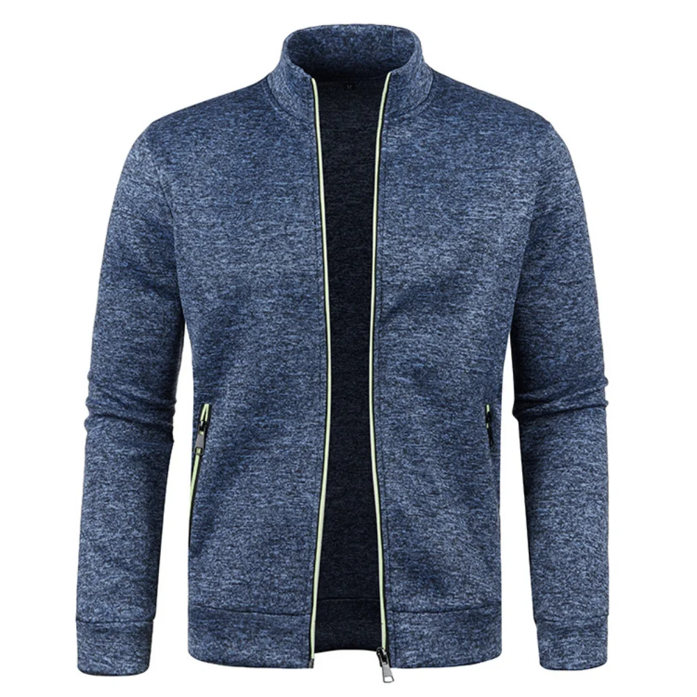 秋冬新メンズ長袖ジッパーニット薄型ファッションパーカートレーナー無地厚いトップスリムフィット男性服