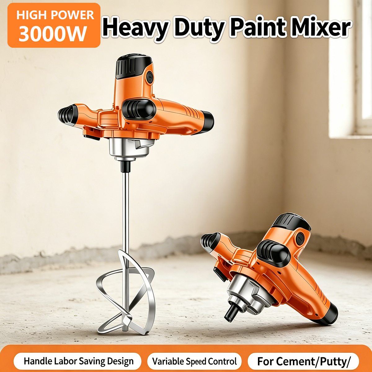 ハンドヘルド電気セメントミキサーペイントパテ撹拌機ステンレス鋼混合ロッド建設装飾 DIY ツール