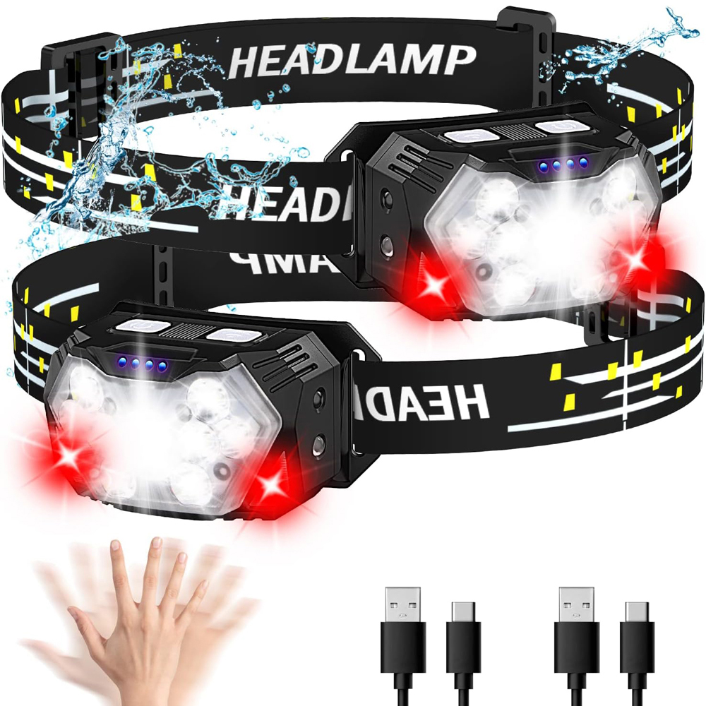 2000LM 超高輝度 9 LED ヘッドランプ USB C 充電式ヘッドライト 10 モード防水モーションセンサーヘッドランプ作業用懐中電灯