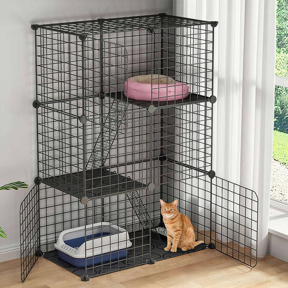 DIY ベビーサークル、取り外し可能なワイヤー犬小屋、猫用はしごを備えた 3 層の屋内猫囲い