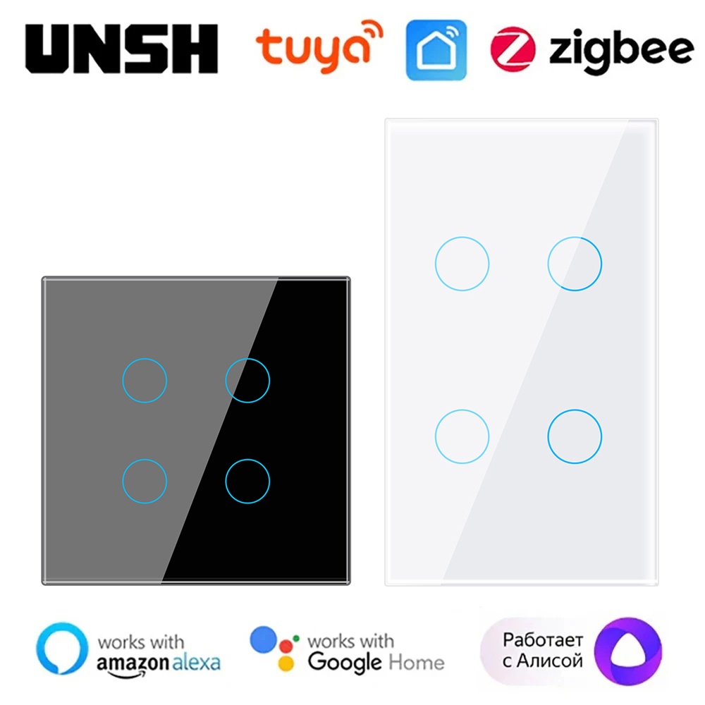 1 2 3 4 ギャング Tuya ZigBee スマートライト 2 ウェイ制御タッチ壁スイッチ中性線あり/なしスマートライフ経由 Alexa Google ホームアリス