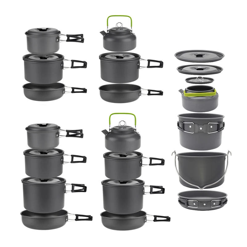 キャンプ用調理器具セット 1～7人用、軽量で持ち運びに便利なポットとフライパン、キャリングバッグ付き、アウトドアキャンプに最適