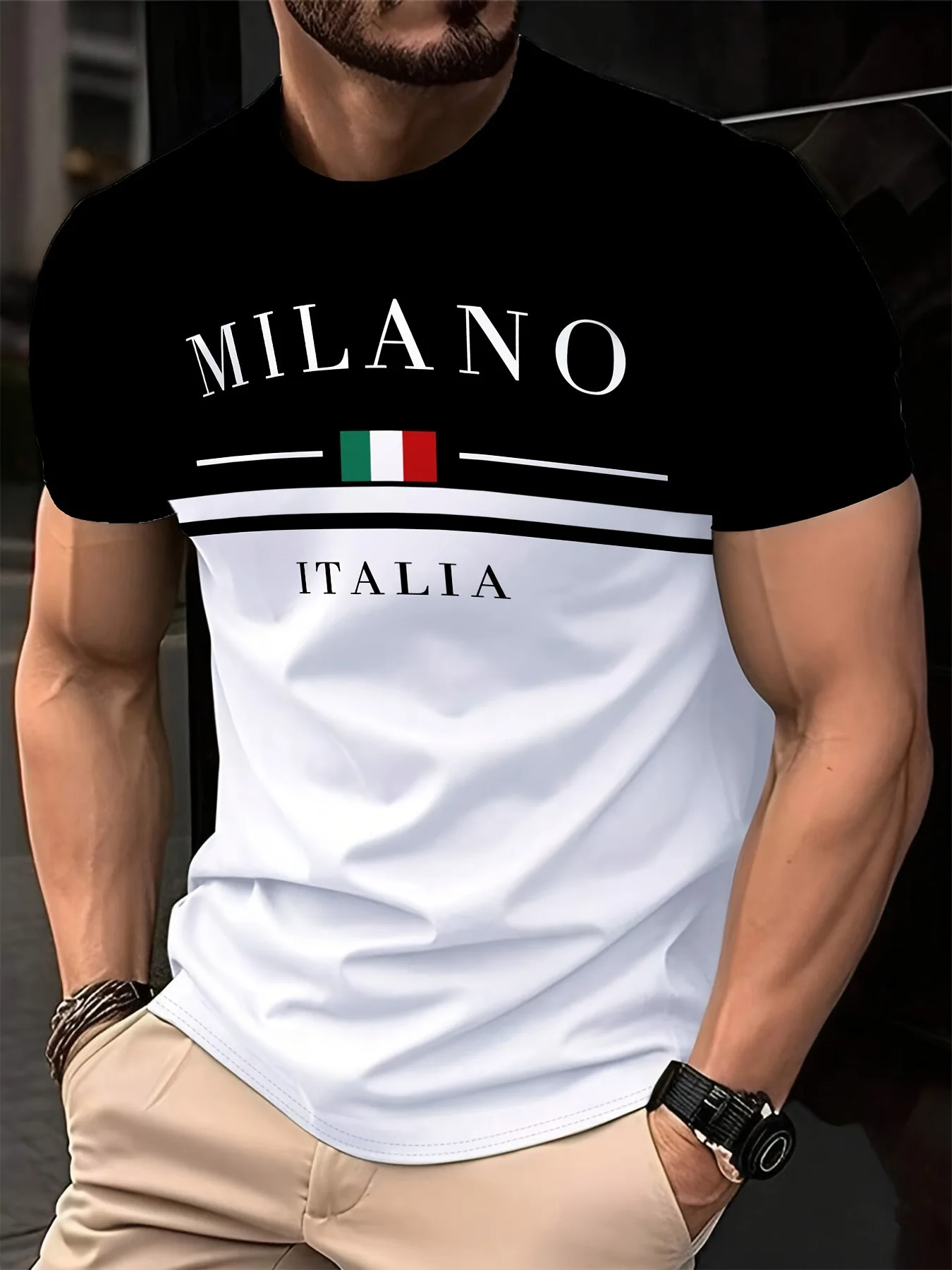 イタリアミラノ文字パターン 3D Prited メンズ Tシャツ半袖カジュアルトップスメンズ O ネック Tシャツボーイズルーズストリート