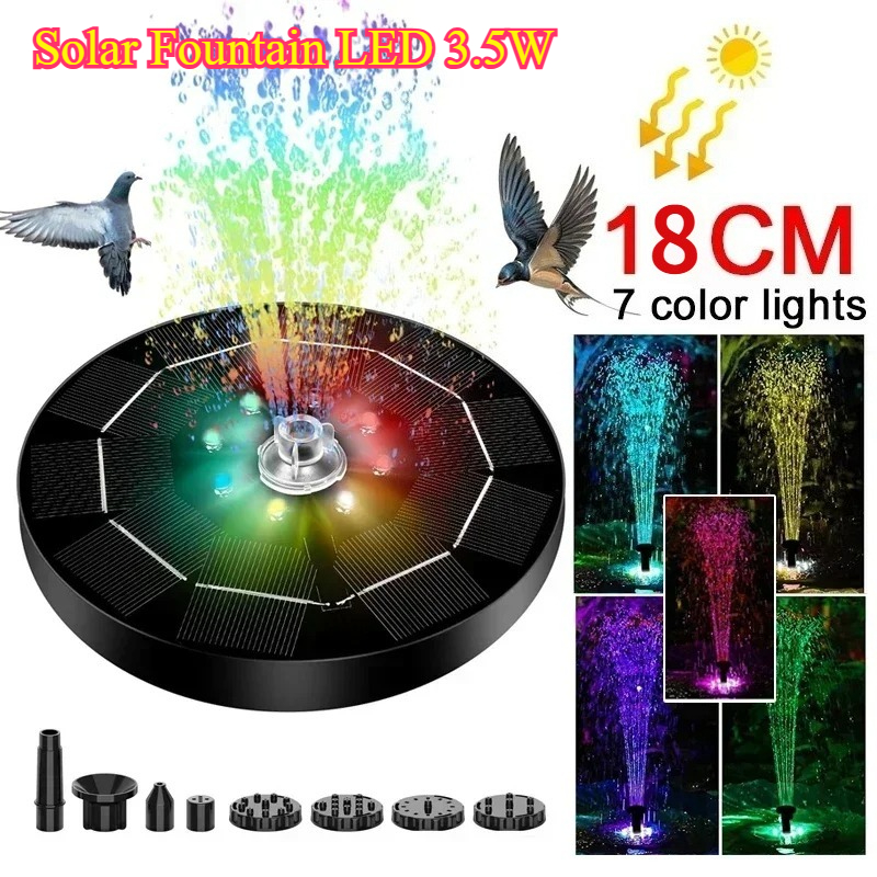 3.5 ワット噴水ライト 7 色 LED ソーラー噴水ライト回転噴水 6 ノズルウォーターポンプ付き屋外鳥バス庭の装飾