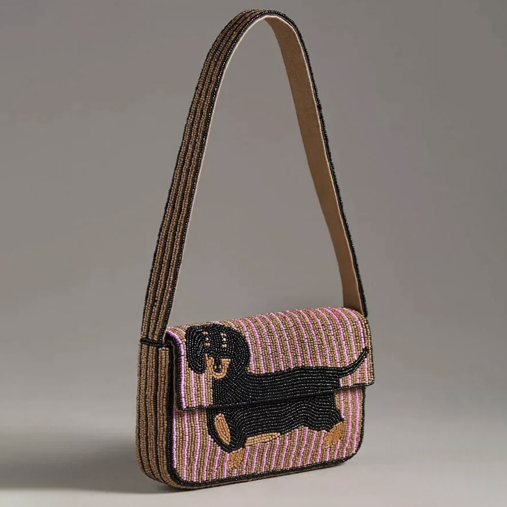 ビーズバッグアニマルエディションダックスフント刺繍ハンドバッグファッショナブルなビーズワーククラッチ財布ミニショルダーバッグ女性用