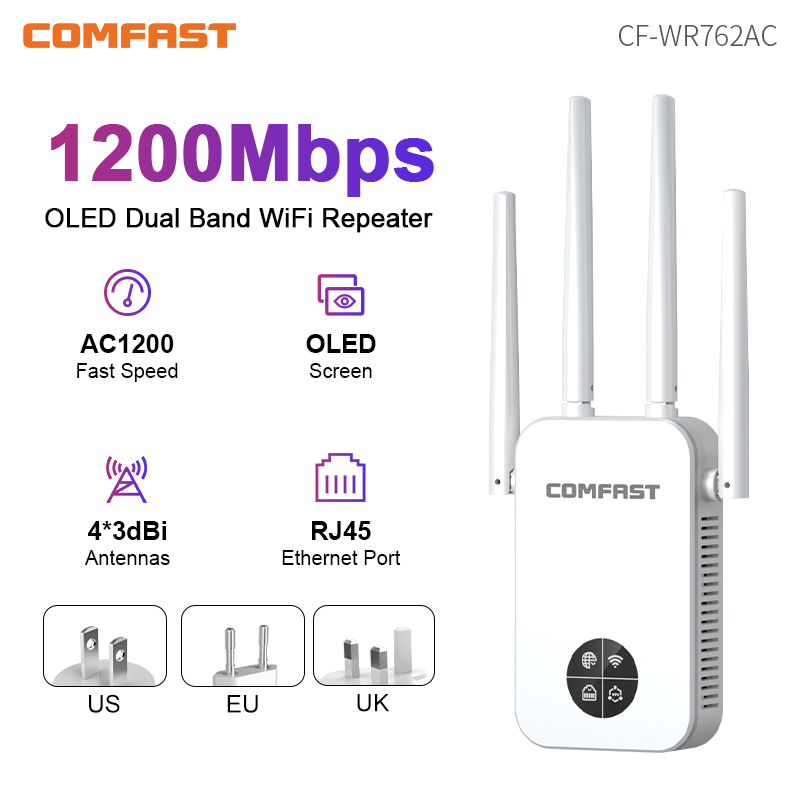 COMFAST 1200Mbps OLED ディスプレイ WiFi エクステンダー デュアルバンド 2.4G