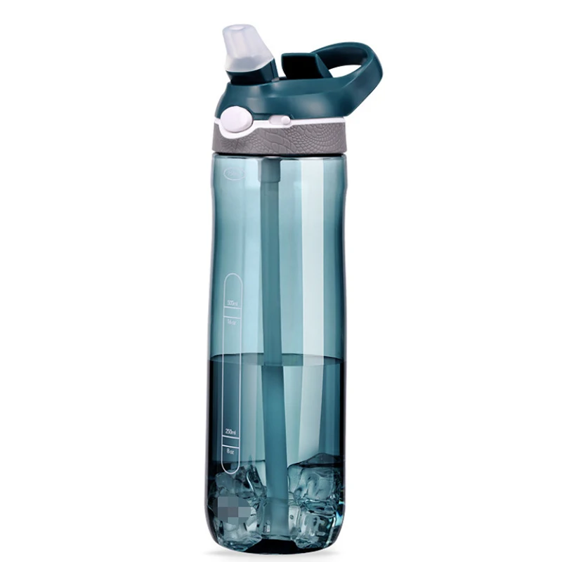 750 ミリリットルポータブルスポーツウォーターボトルストロー付きキャンプハイキング屋外プラスチック透明 BPA フリーボトル男性用箸置き