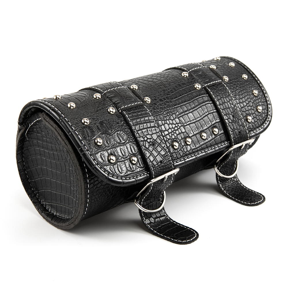 オートバイサドルバッグ革荷物 PU バッグフロントフォークツールバッグハーレースポーツスターチョッパーボバークルーザーダイナソフテイル