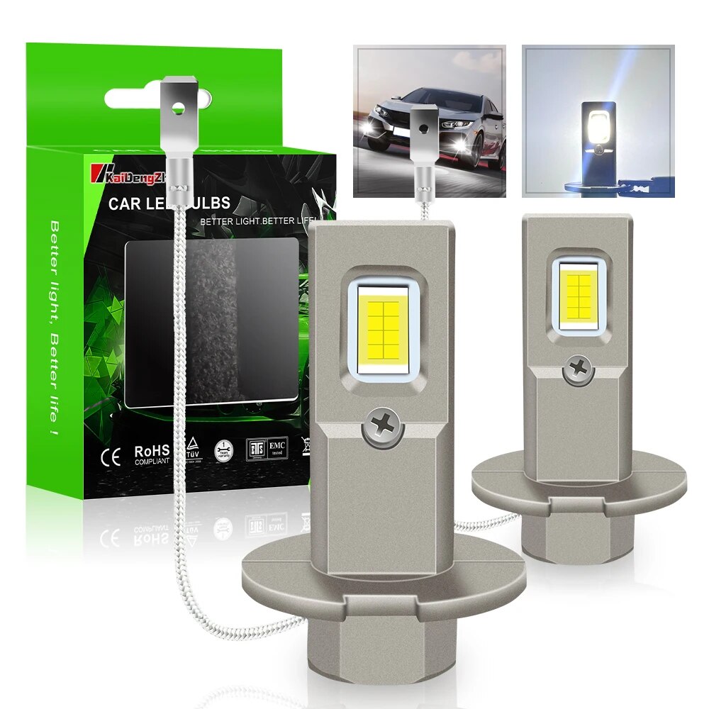 2 個 H3 LED 車のヘッドライト電球ファンレスフォグランプ H3 デイタイムランニングライト超高輝度フォグランプライト 6000K 12V