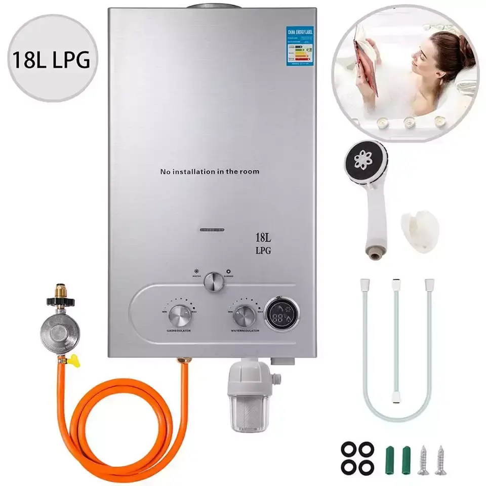 VEVOR EU/米国倉庫 6-18L LPG/LNG インスタントタンクレスガス給湯器給湯器屋外/庭/RV/家庭用