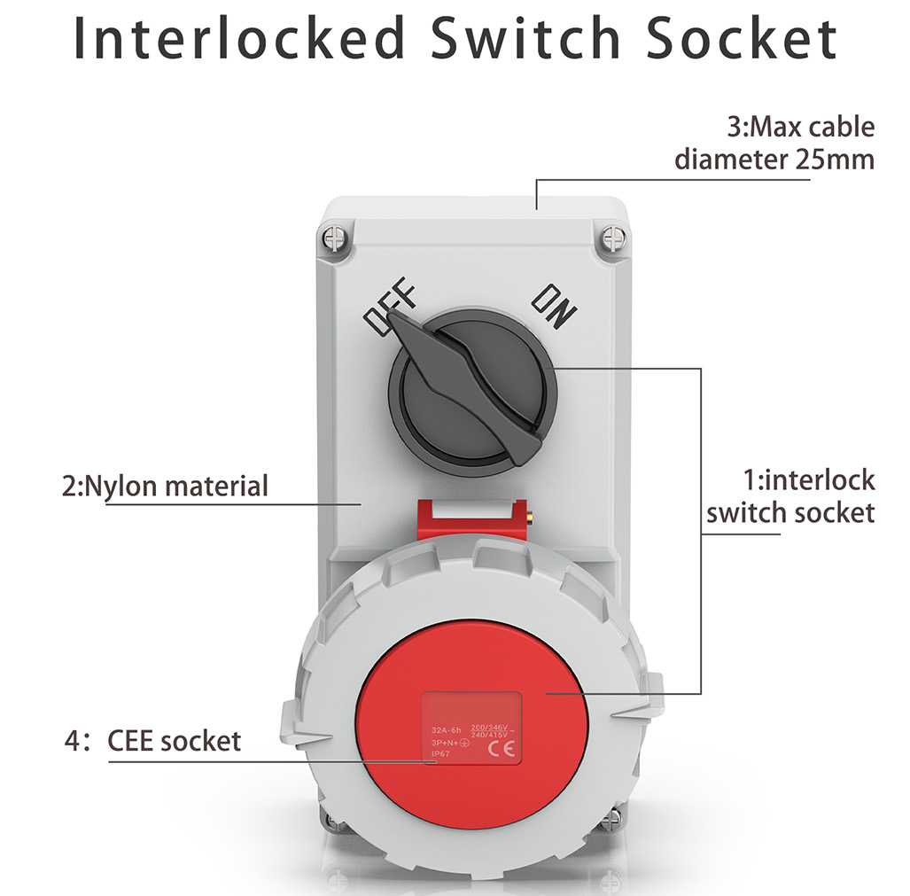 防水 ip67 IP44 CEE ソケット 3Pin 32a アウトレットインターロックスイッチソケット安全ソケット 16A 5PIN
