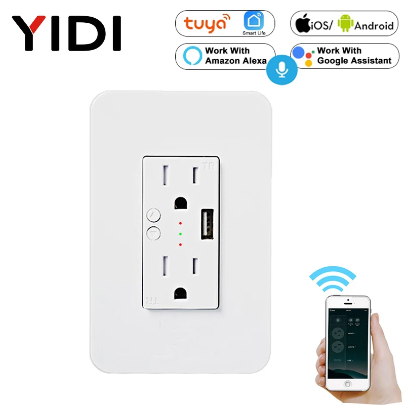 Wifi スマートウォール電源コンセントプラグ 2 USB ソケット Smart Life/Tuya APP リモコンどこでも Alexa Google Home と連携
