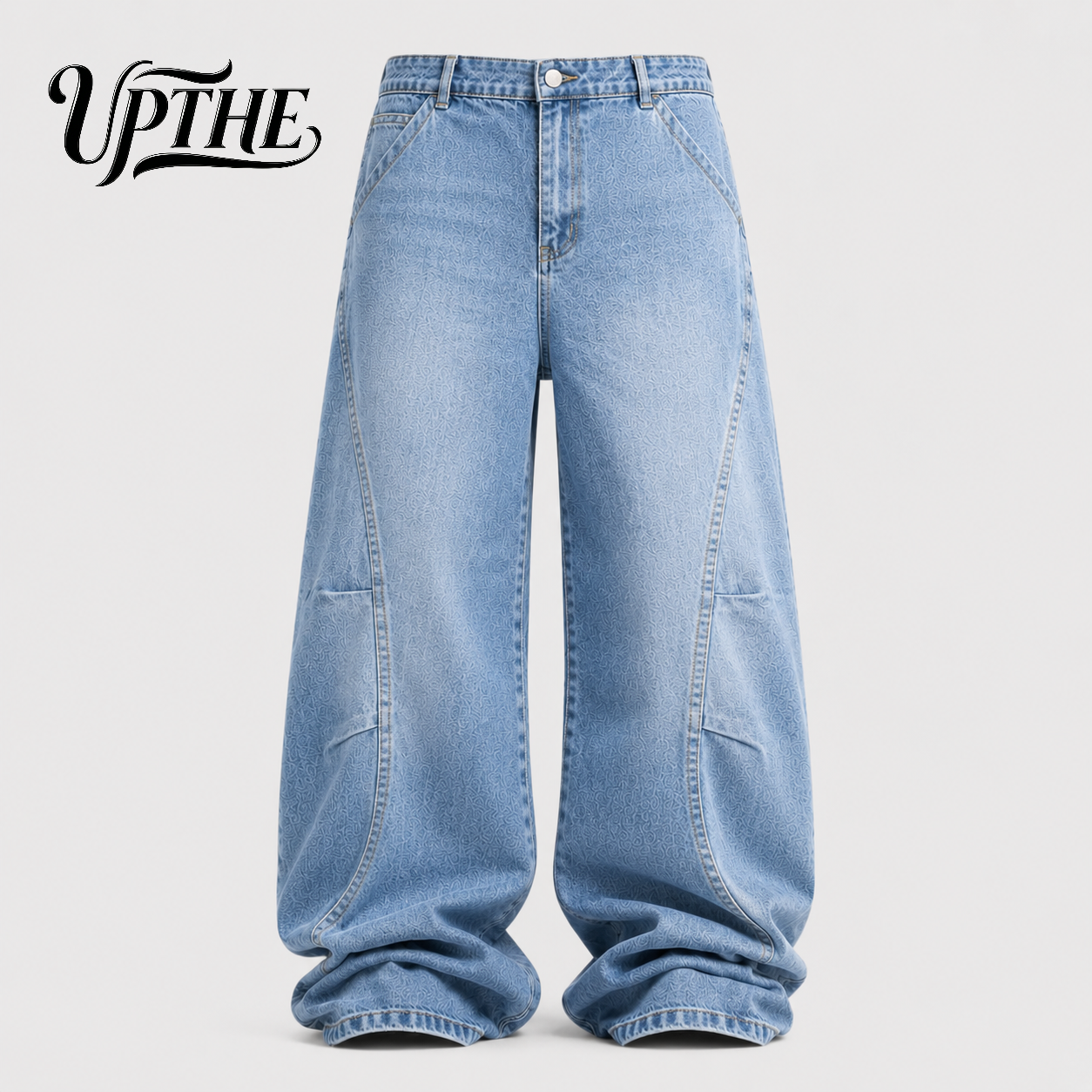 UP.THE メンズ ライトウォッシュ バギー ワイドレッグ ジーンズ、Y2K オーバーサイズ ルーズ デニム パンツ、毎日の服装に適したトレンディなストリートウェア パンツ