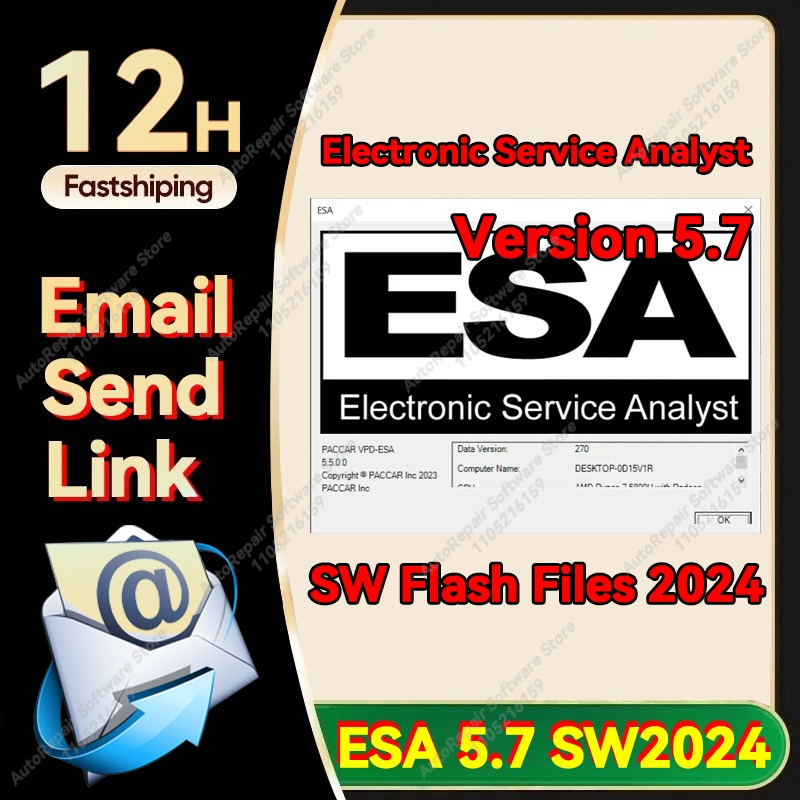2025 ESA 5.7 Electronic Service Analyst 5.7 SW フラッシュ ファイル 2024 keygen UNLOCK for Paccar
